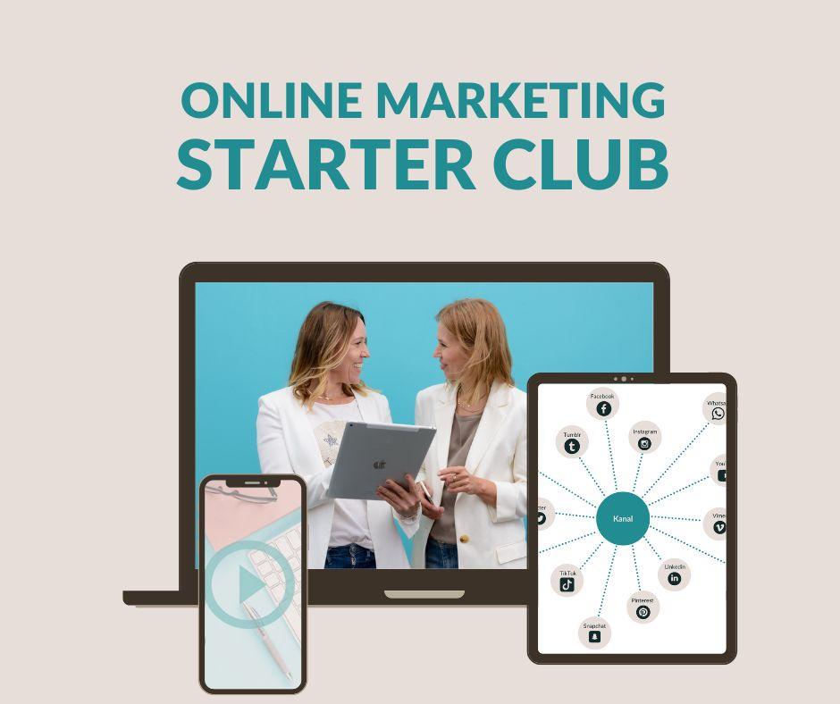 Eine Grafik mit dem Online Marketing Starterclub, dem Coaching Programm für Online Marketing